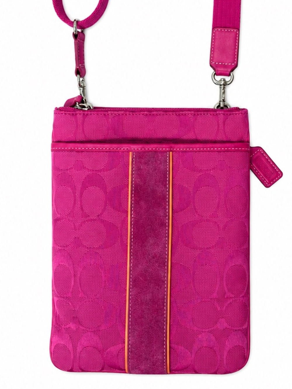 Coach Y2K Pink Signature Swingpack Crossbody Bag Suede Stripe 90s Rare vintage